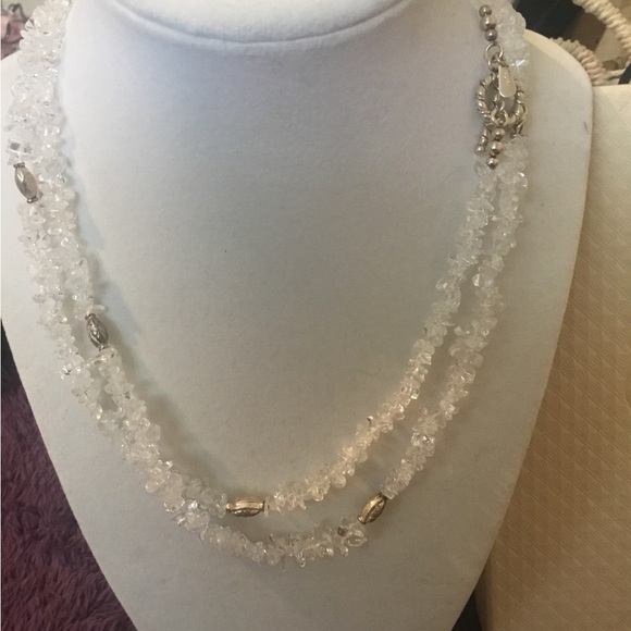 Vintage NWOT Natural White Quartz Gemstone & Sterling Silver Toggle Necklace - Picture 2 of 12